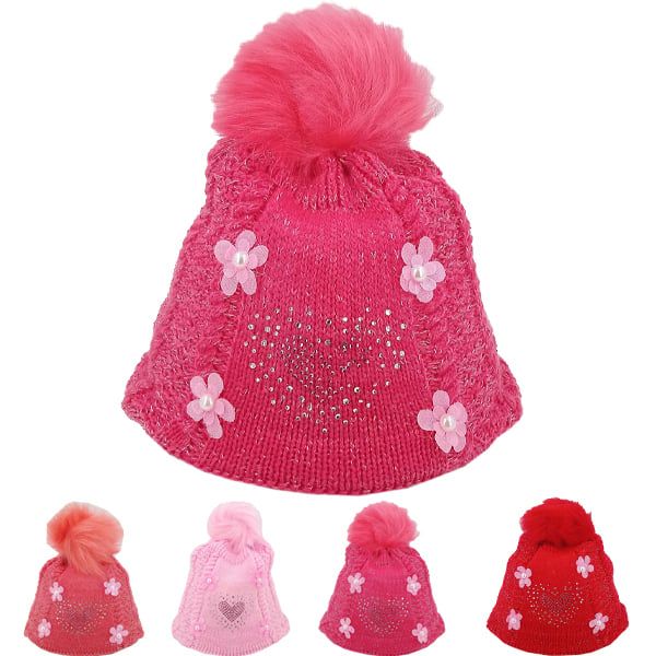 24 Pieces of Kid's Sequined Heart Beanie Hat - Winter Essential