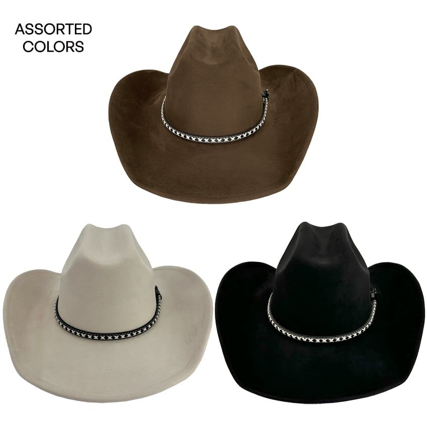 24 Pieces of Felt Cowboy Hats With X Cross Embroidered Leather Bands Brown Cream Black