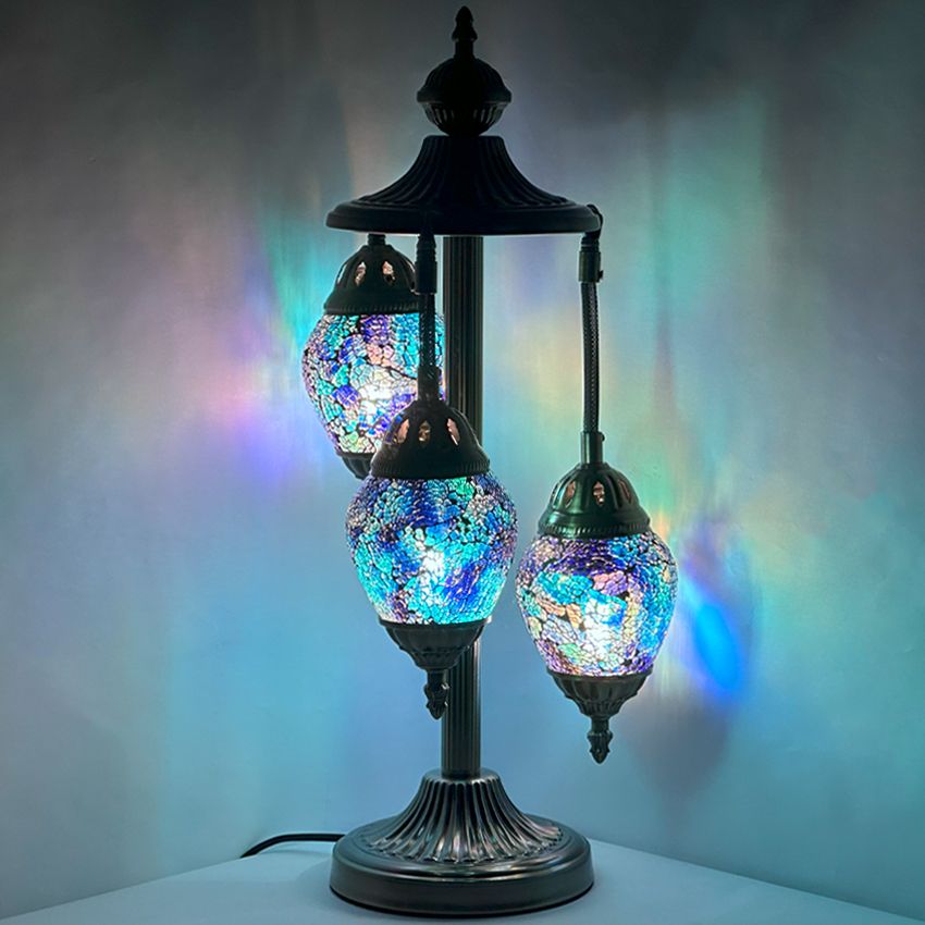 12 Pieces of Navy Blue Handcrafted Egg Shaped Turkish Lamps With 3 Globes Without Bulb