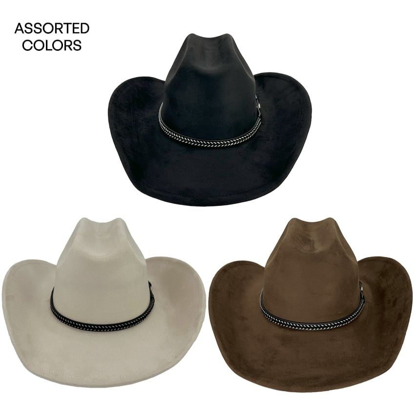 24 Pieces of Felt Cowboy Hats With Embroidered Leather Band Brown Cream Black