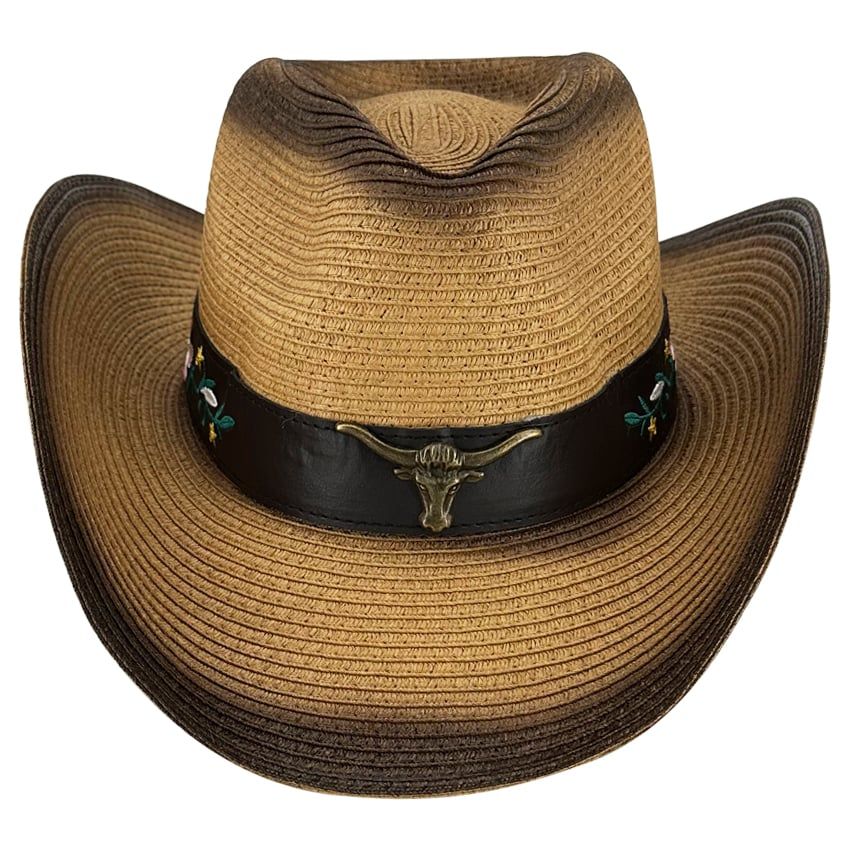 24 Pieces of Adjustable Western Cowboy Hat With Bull Band In Paper Straw