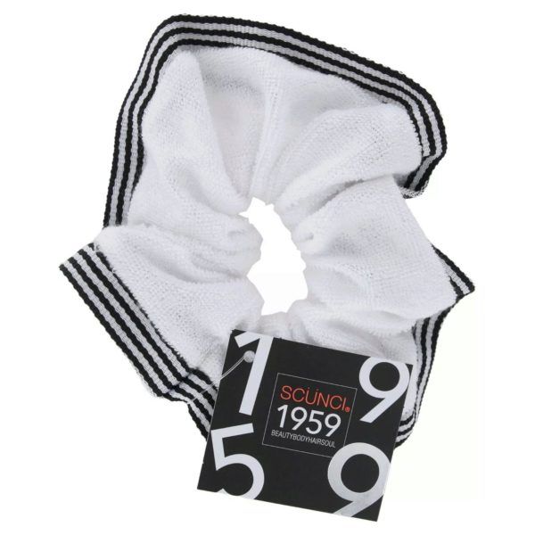 48 pieces of Scunci 1959 Hair Scrunchie With Striped Trim In White And Black