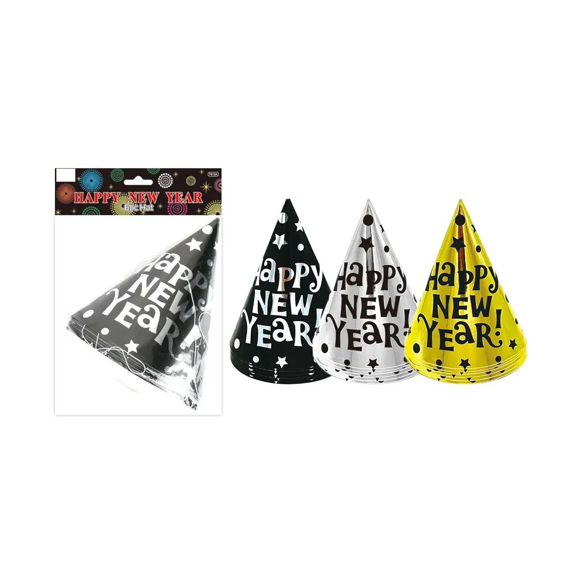 48 Packs of New Year Cone Party Hat 6pc Pack