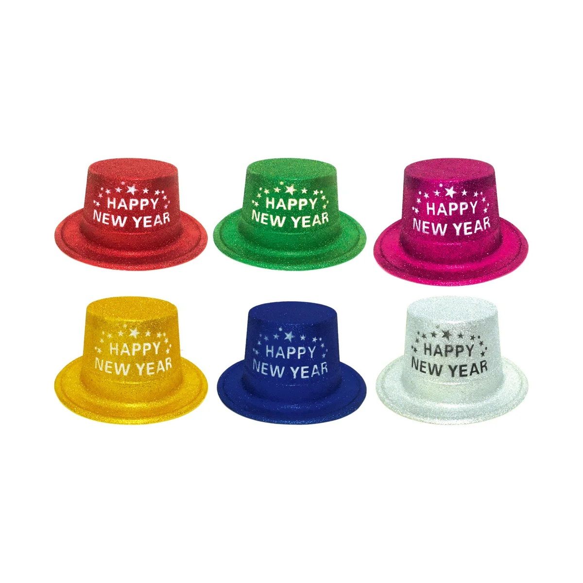 72 Pieces of Happy New Year Glitter Hat In Asst. Colors