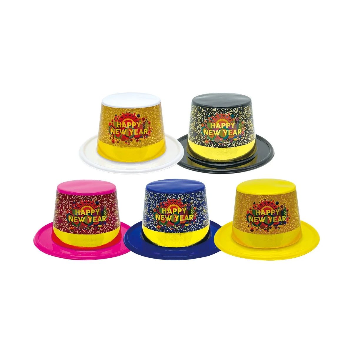 24 Pieces of Happy New Year Hat With Band Asst. Colors
