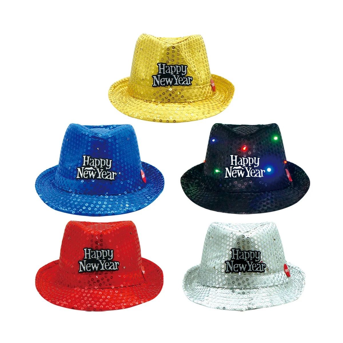 48 Pieces of Sequin New Year Hats With Led Asst. Color