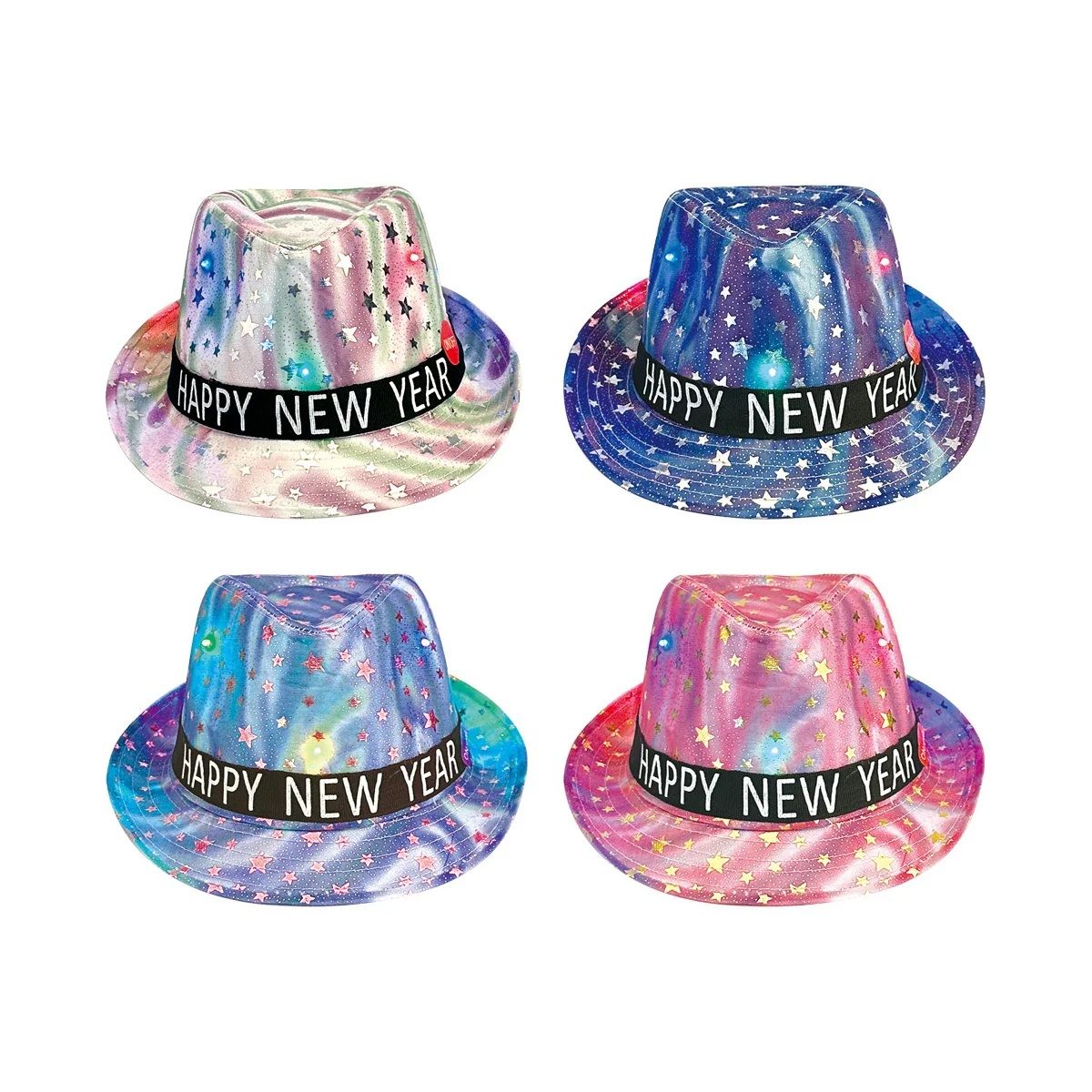 48 Pieces of Star Pattern New Year Hats With Led Asst. Color