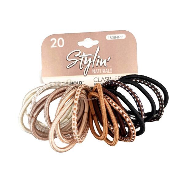 36 pieces of Stylin' 12 Piece Clasp Free Premium Hair Elastics In Natural Colors