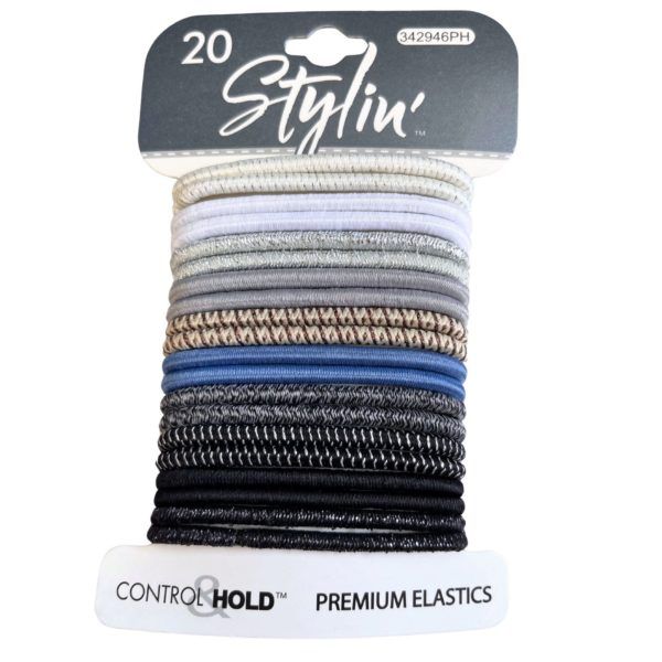 36 pieces of Stylin' 20 Piece Control Hold Premium Hair Elastics In Blue & Gray