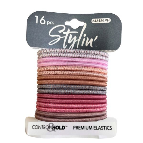 36 pieces of Stylin' 16 Piece Control Hold Premium Hair Elastics In Pink Tones