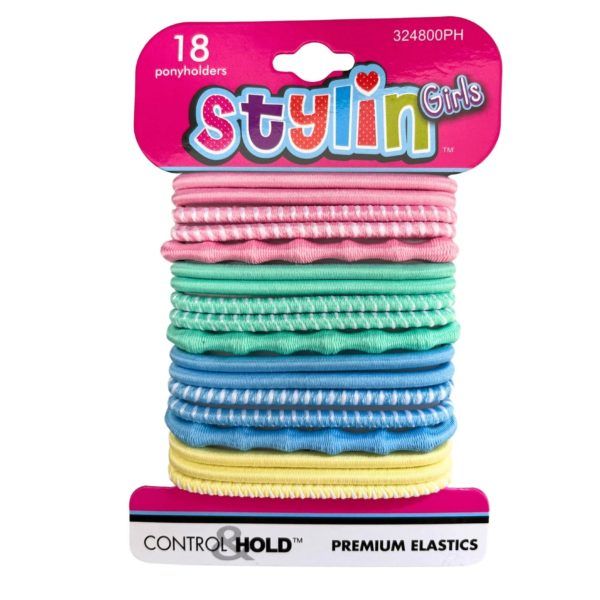 36 pieces of Stylin' Girls 18 Piece Premium Elastic Ponyholders In Assorted Pastel Colors