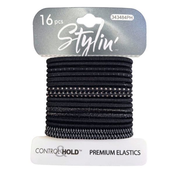 36 pieces of Stylin' 16 Piece Control Hold Premium Hair Elastics In Black