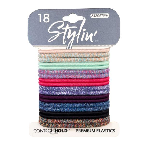 36 pieces of Stylin' 18 Piece Control Hold Premium Hair Elastics In Heathered Colortones