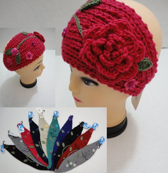 24 pieces of Hand Knitted Ear BanD--Flower & Leaves