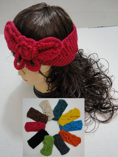 24 pieces of Hand Knitted Ear Band [solid Color Loop W Bow]