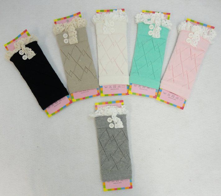 24 pieces of Knitted Boot Cuffs Pastel [antique Lace/2 Buttons]