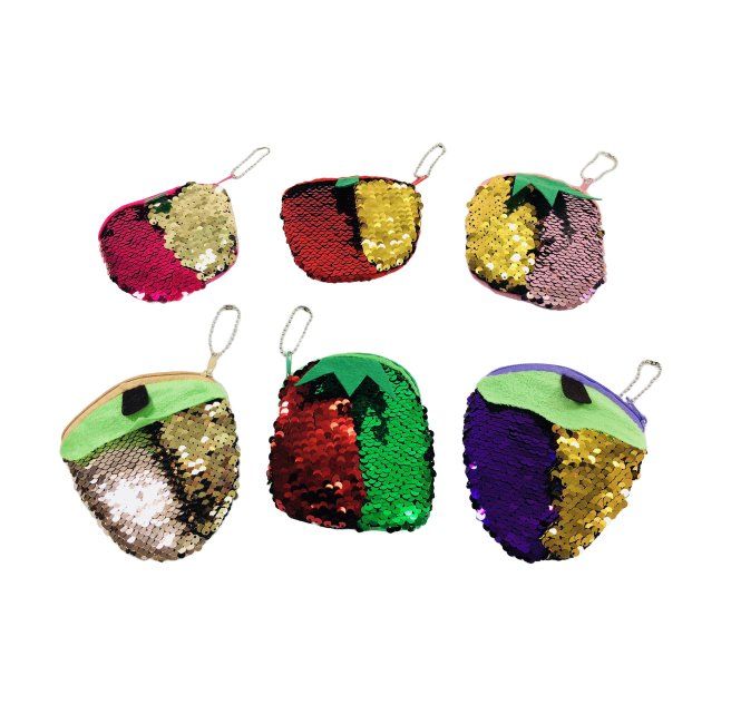 24 pieces of 4.5"x4" Reversible Sequin Change Purse [fruit]