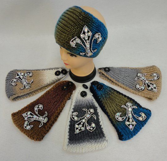 24 pieces of Wide Ear Band [color Fade/rhinestone Fleur De Lis]