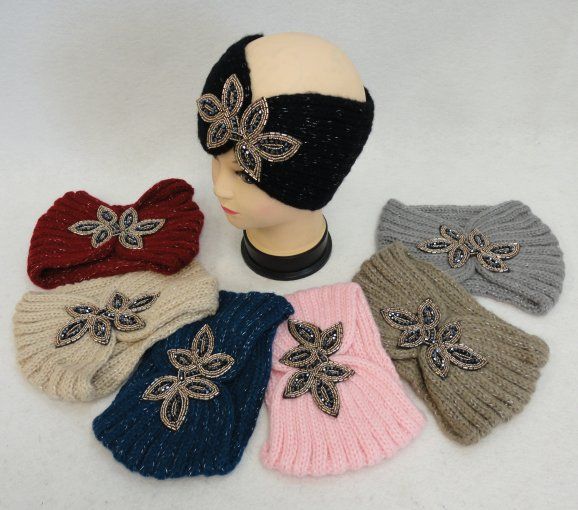 24 pieces of Hand Knitted Ear Band [loop With Beaded Applique]