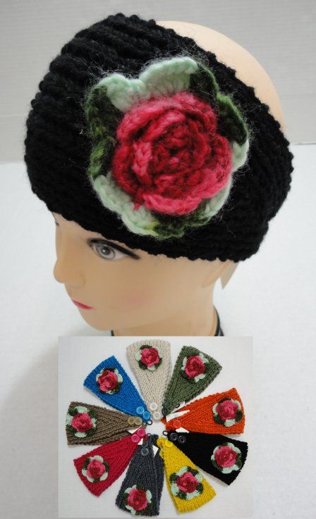24 pieces of Hand Knitted Ear Band W/ Multicolor Flower