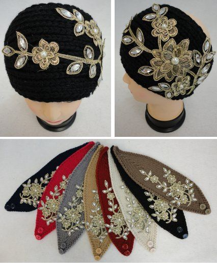 24 pieces of Widehand Knitted Ear Band W Metallic Floral Applique[pearls&gems]