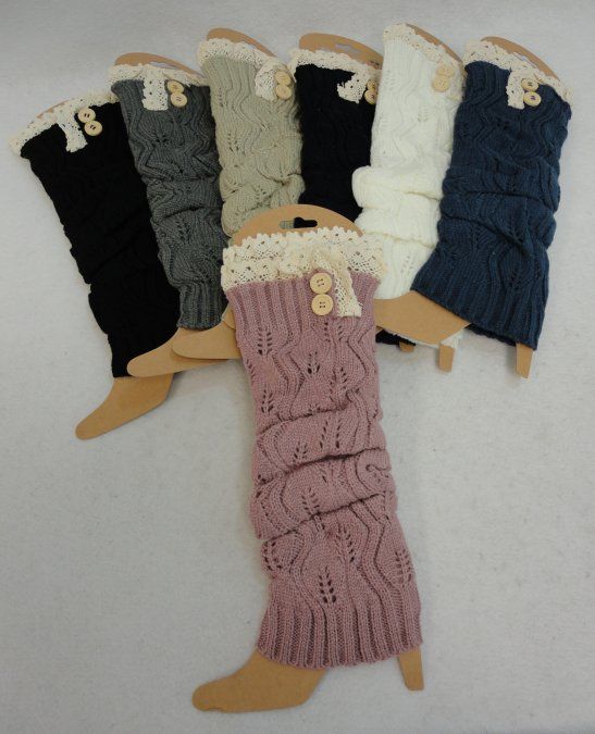 24 pieces of Knitted Leg Warmers [antique Lace/2 Buttons]