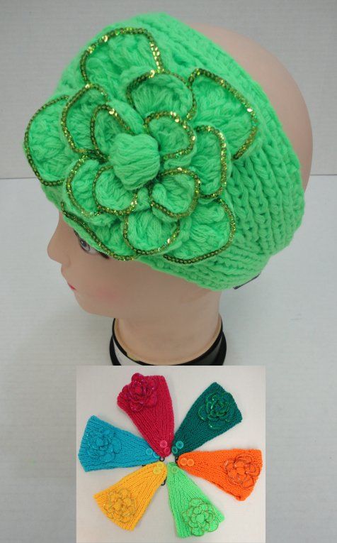 24 pieces of Wider Hand Knitted Ear BanD--Flower With Sequins
