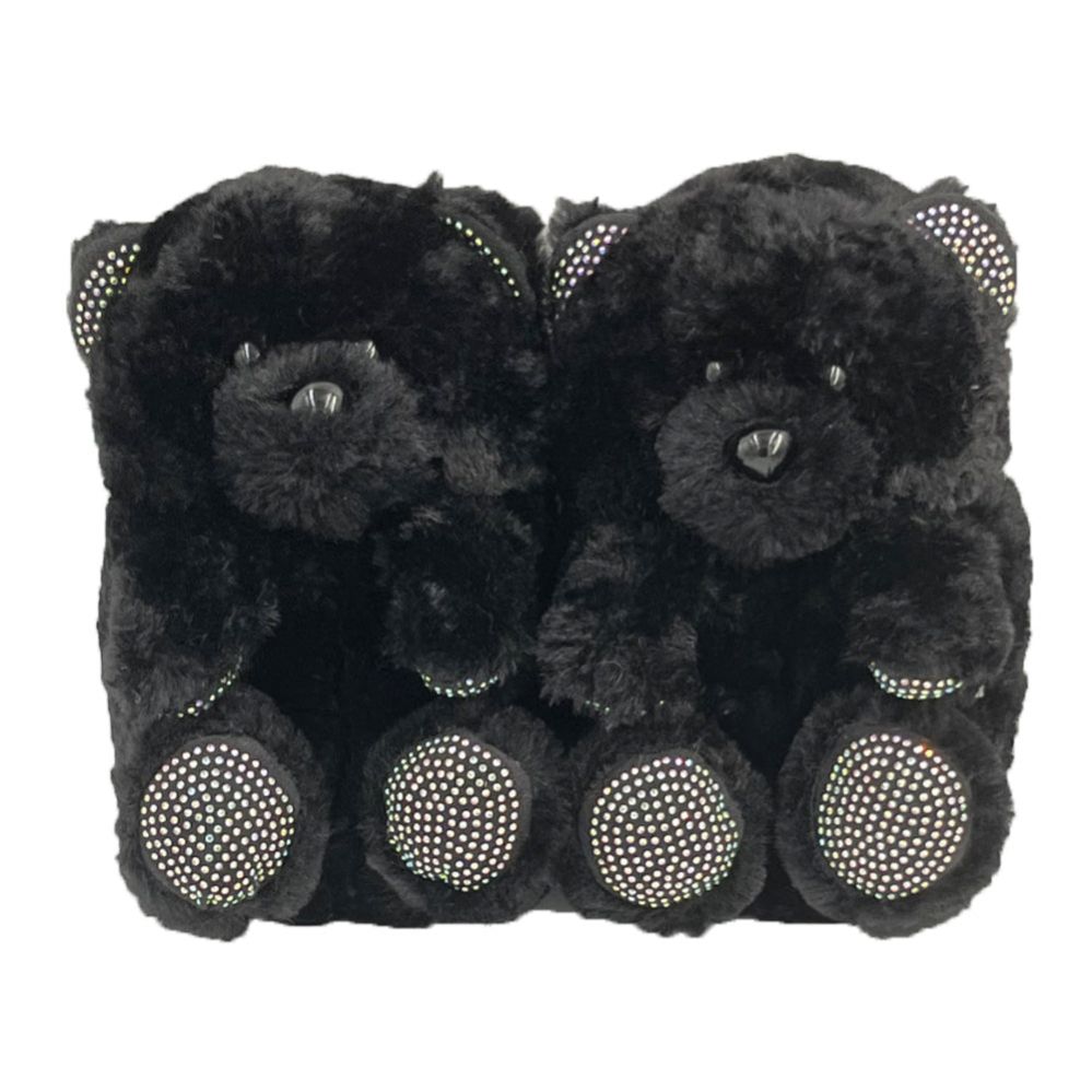12 pieces of Kids Teddy Slippers Black