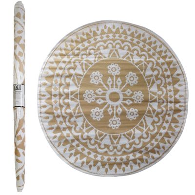 6 pieces of Outdoor Rug 5ft Round Floral Taupe Woven Polypropylene Reversible
