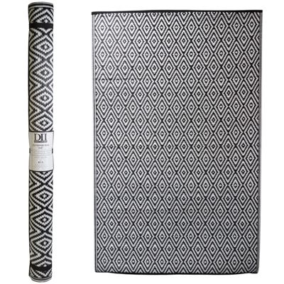 Outdoor Rug 4x6 Diamond Marquise Black Woven Polypropylene Reversible