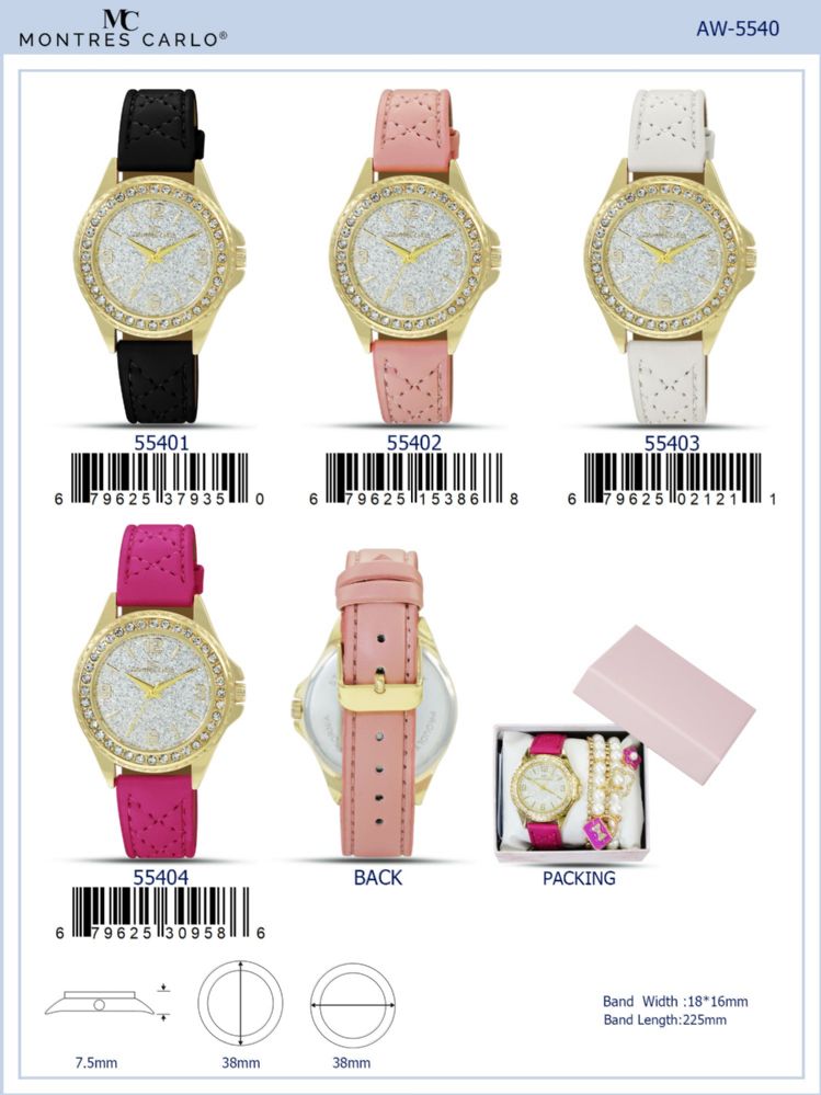 12 pieces of Ladies Watch - 55403 assorted colors