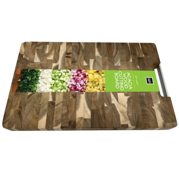 2 pieces of Acacia Wood End Grain Kitchen Chopping Block Cutting Board With Metal Handle