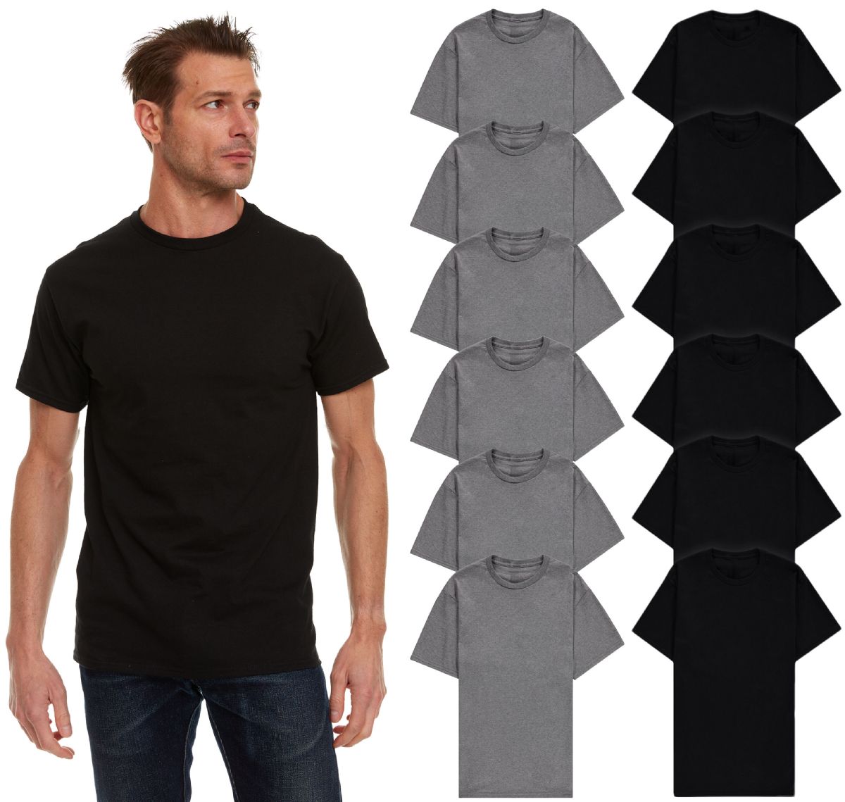 12 Pieces of Men's Cotton Short Sleeve T-Shirt Size Xlarge - Black And Gray