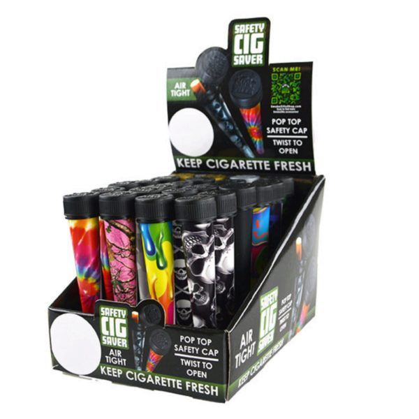 48 pieces of Safety Pop Top Cig Saver Tube In Assorted Designs In Pdq Display