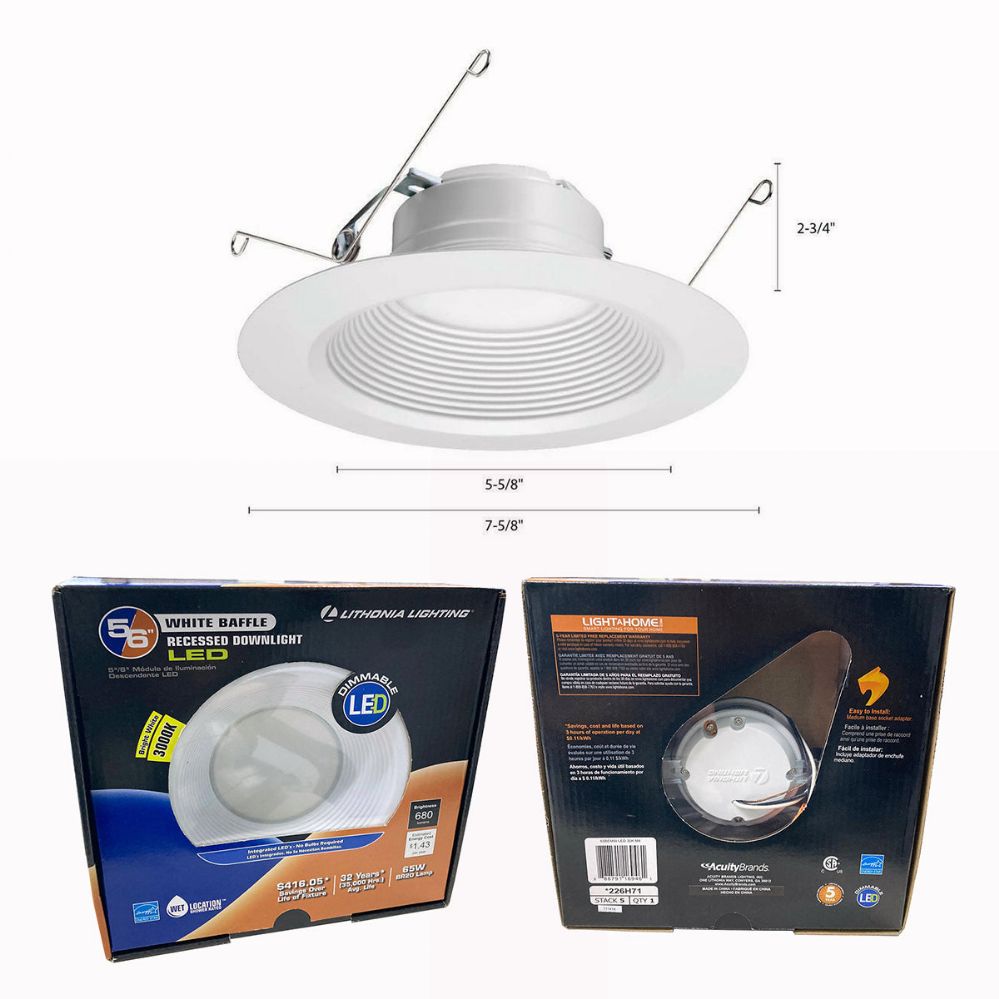 4 pieces of 6 inch & 5 inch Led Dimmable Matte White Baffle 3000k Lithonia Lighting