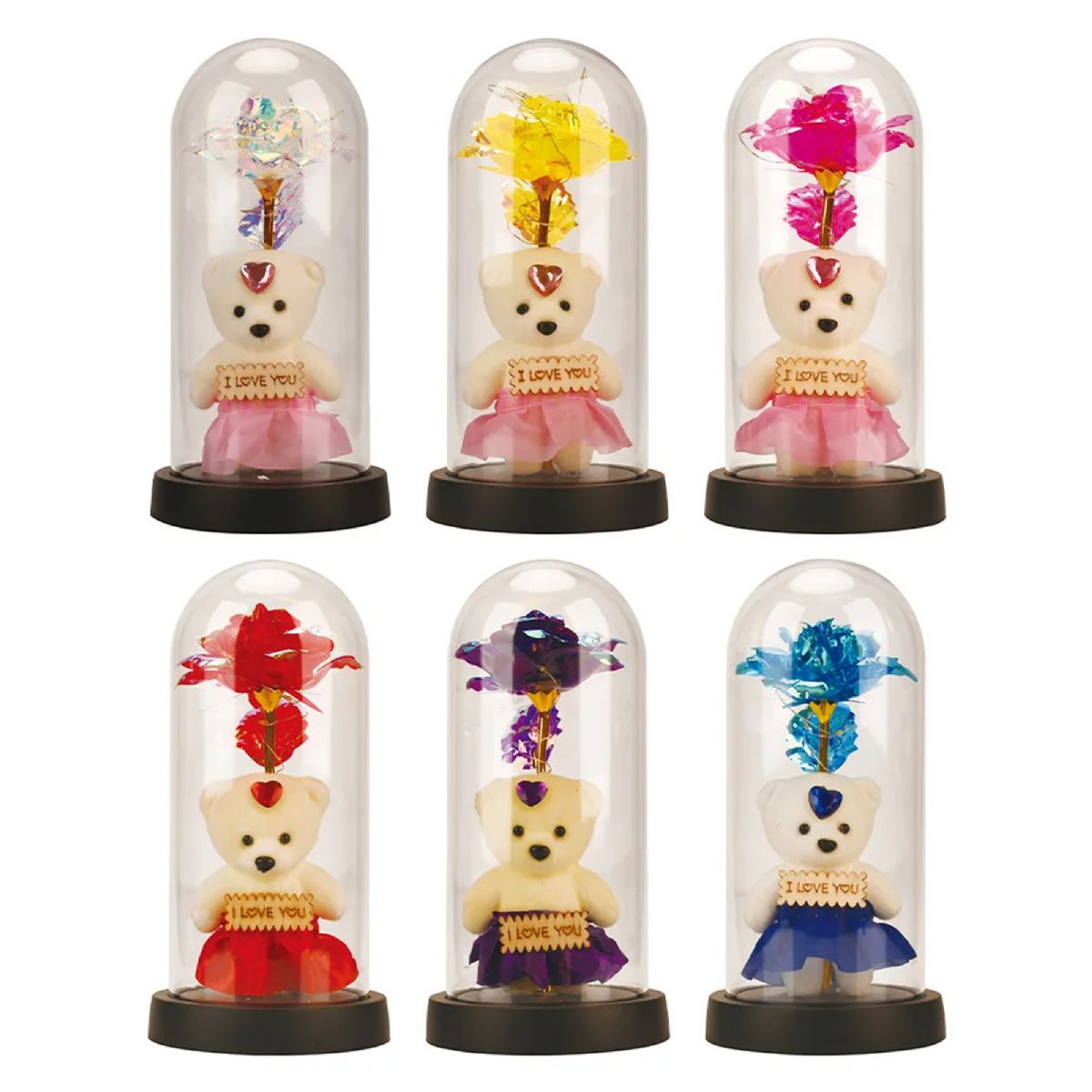 60 Pieces of Led Flower & Bear With Plastic Dome 21 X 11 cm