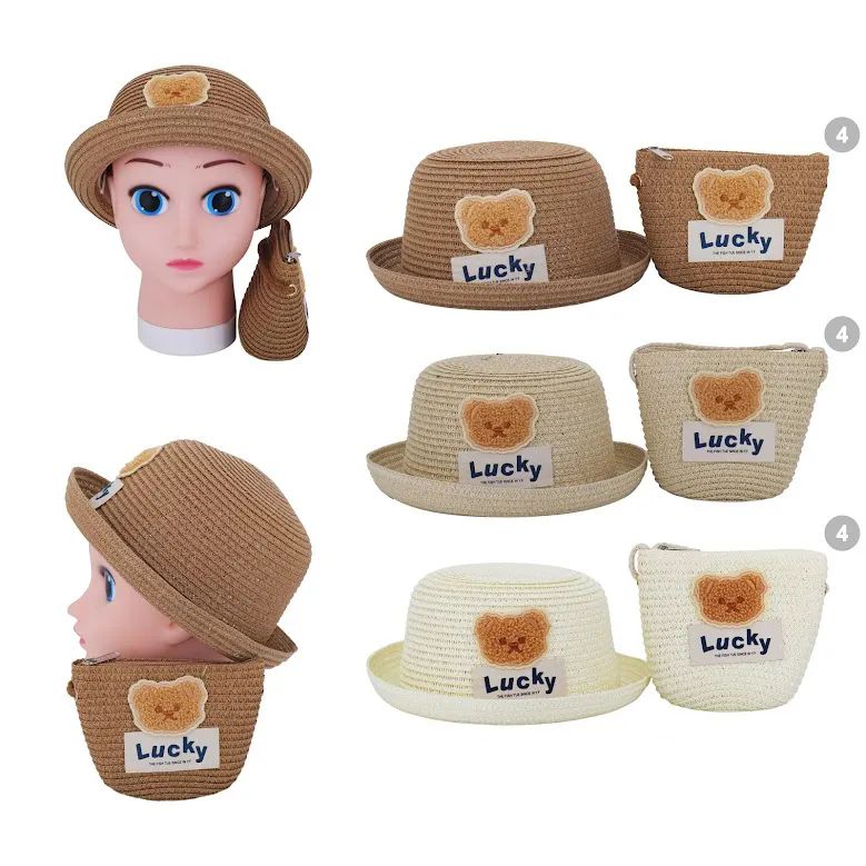 6 Pieces of Straw Hat And Bag Set Brown Cream White