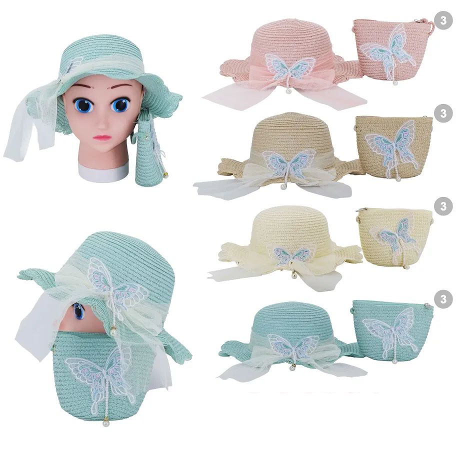 6 Pieces of Straw Hat And Bag Set Butterfly