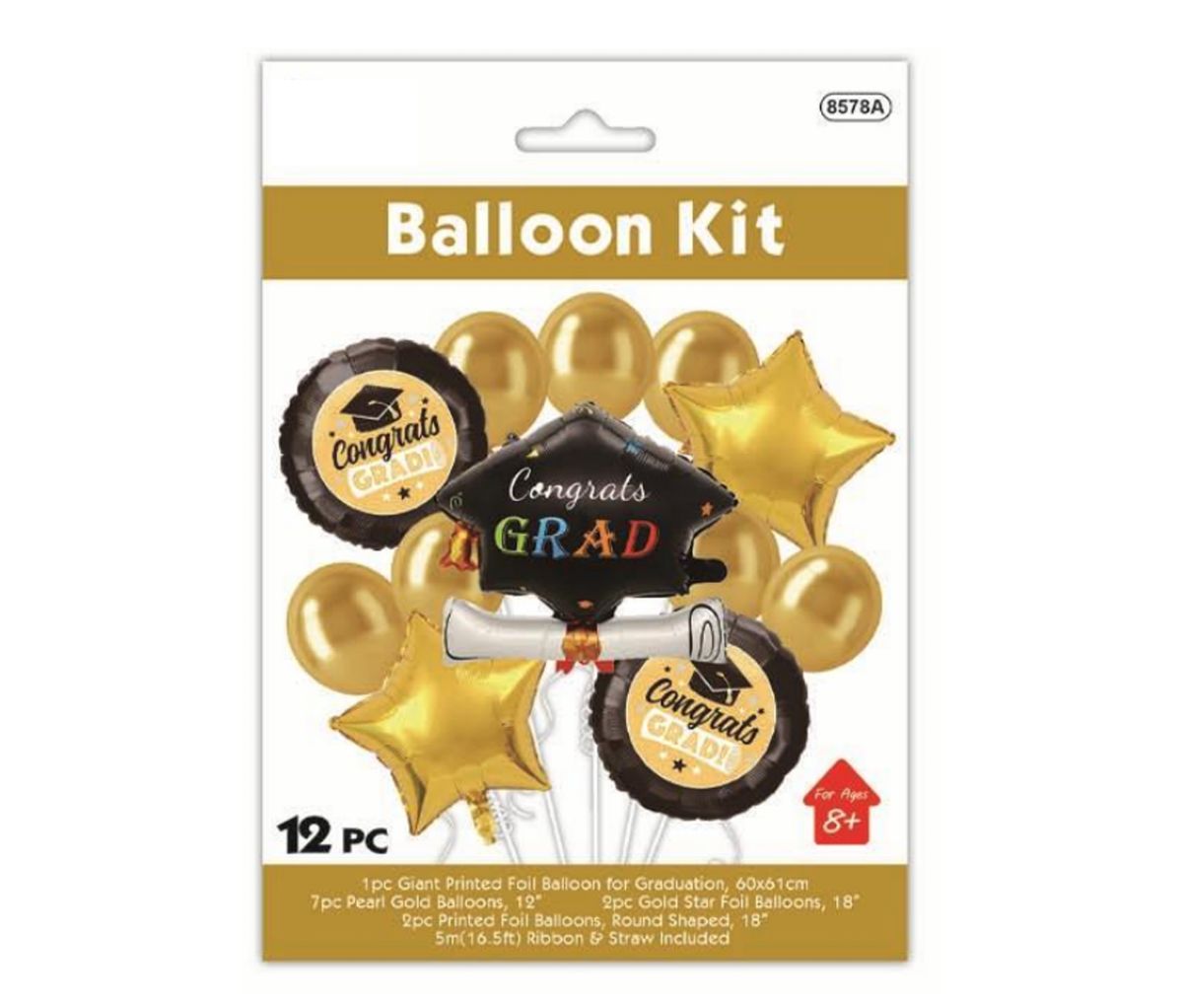 48 Pieces of 12pc Graduation Balloon Kit Gold