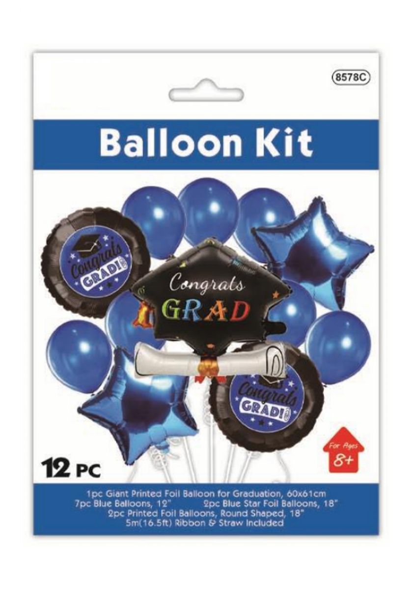 48 Pieces of 12pc Graduation Balloon Kit Blue