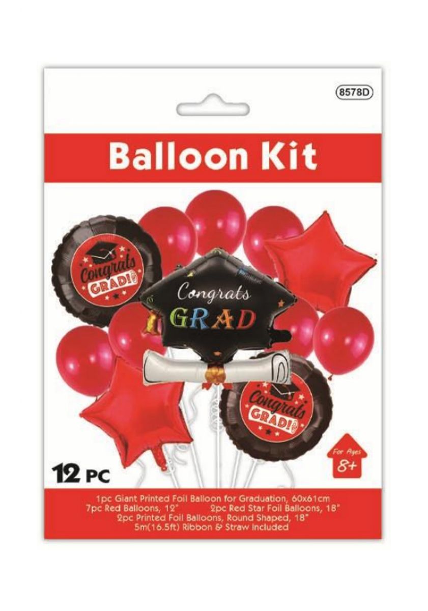 48 Pieces of 12pc Graduation Balloon Kit Red