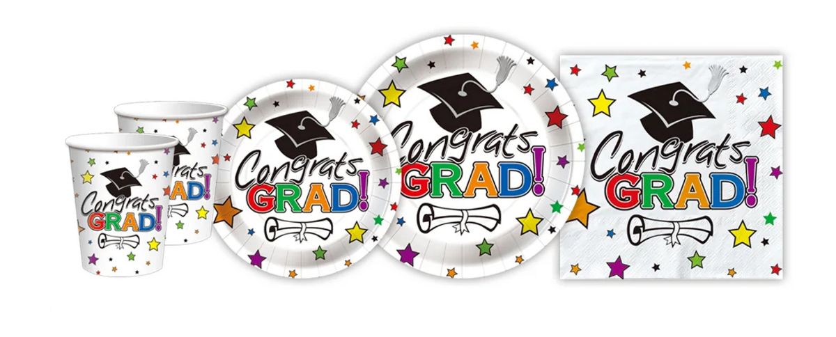 144 Pieces of Graduation Paper Tableware Set 7 inch, 9 inch Plate Cup Napkin