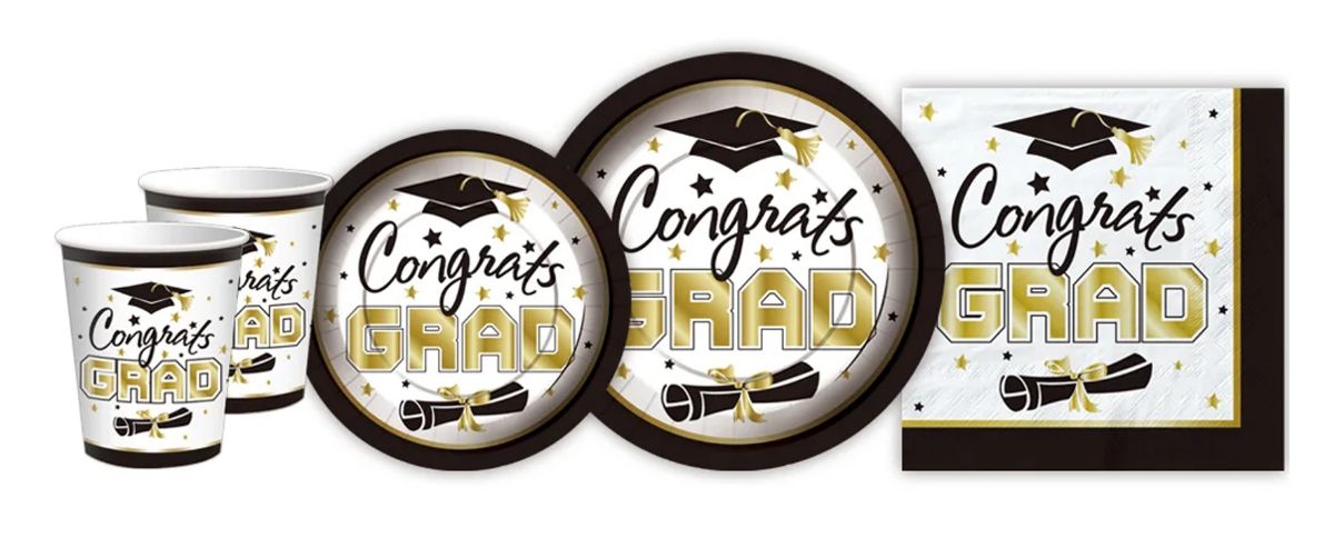 144 Pieces of Graduation Paper Tableware Set 7 inch, 9 inch Plate Cup Napkin