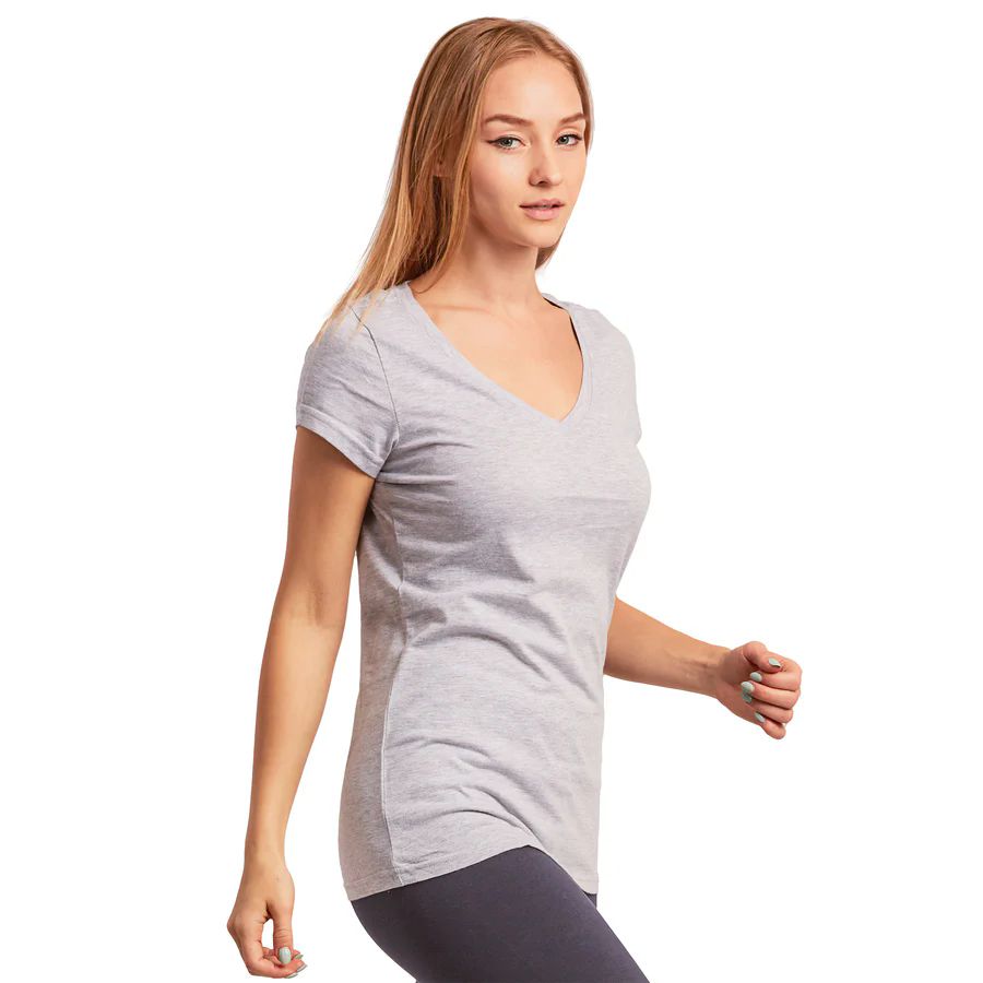 72 Pieces of Sofra Ladies Classic Fit V Neck T-Shirt H.grey Small