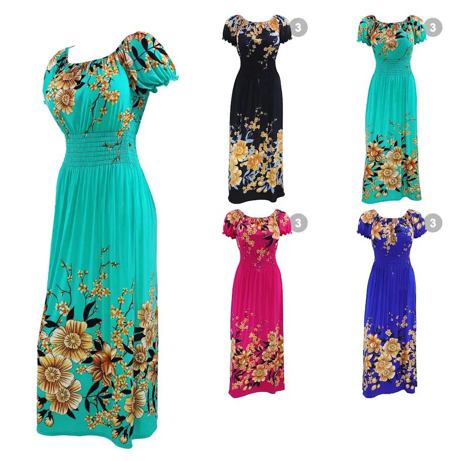 12 Pieces of Womens Gartered Waist Floral Dress Size Assorted