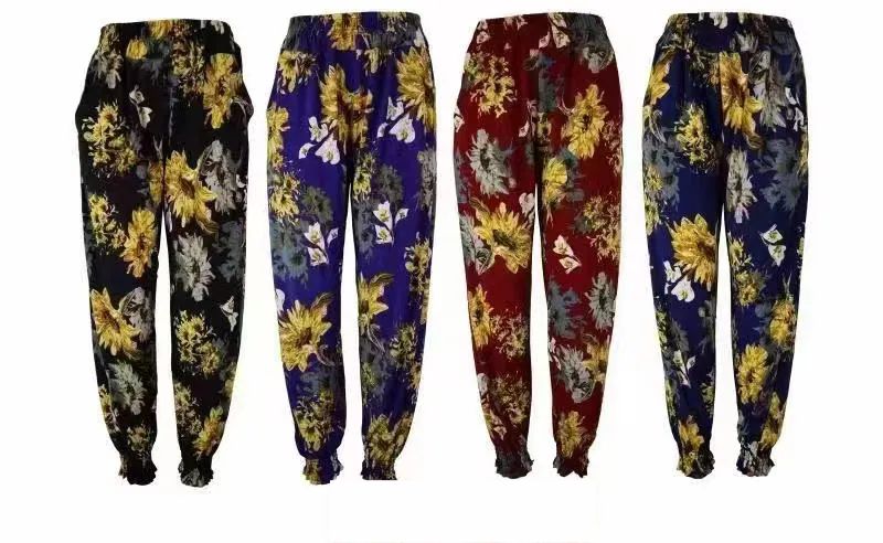3 Pieces of Womens Gartered Hem Pants Floral Prints