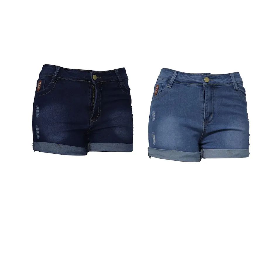 3 Pieces of Womens Denim Shorts Folded Hem