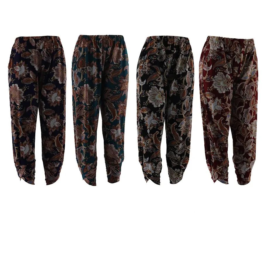 3 Pieces of Womens Cuffed Pants Floral Prints