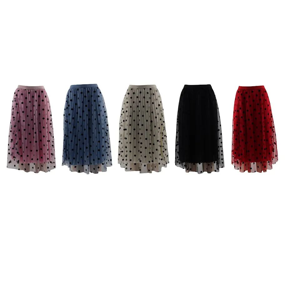 3 Pieces of Women Dotted Pattern A-Line Skirt