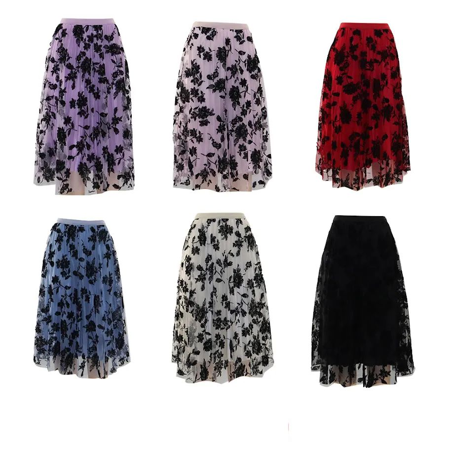 3 Pieces of Women A-Line Skirt Leaf Print